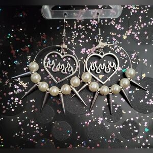 Heart Flame Pearl Spike Earrings